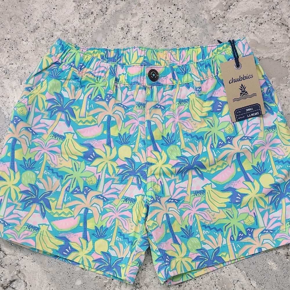 Chubbies Original Stretch Twill Shorts Light Blue and Yellow Patterned